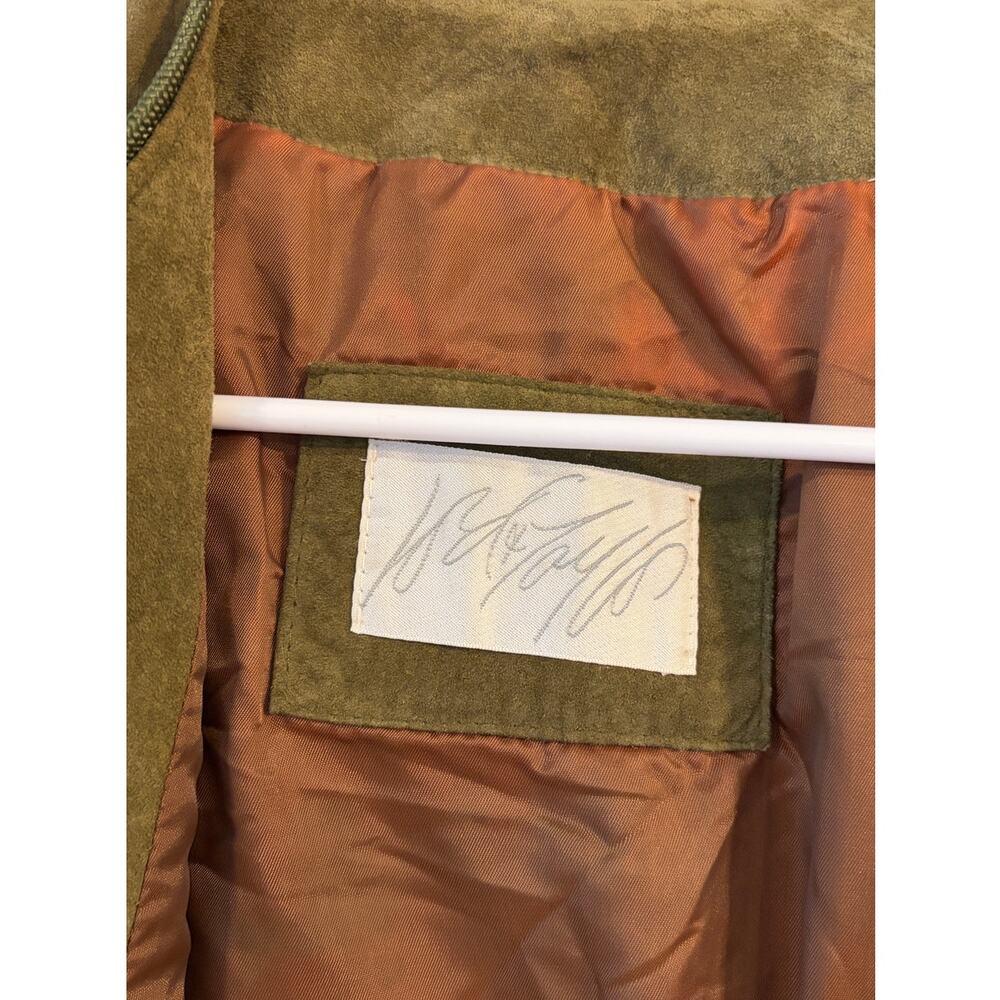 Lord & Taylor Vintage Suede Leather Jacket Women Olive Green Cropped Collarless - Picture 3 of 5